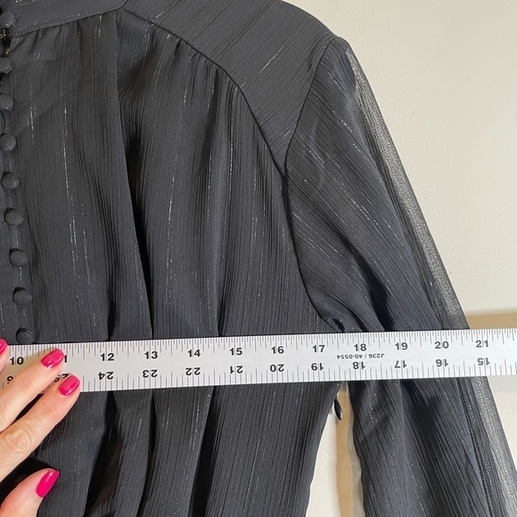 HOUSE OF HARLOW 1960 High Neck Metallic Black Ruched Bodycon Cocktail Dress Sz 4 - Picture 11 of 16